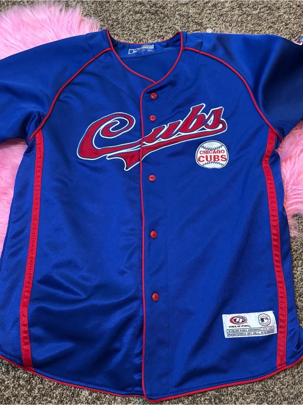 Chicago Cubs True Fan Baseball Jersey Youth XL 18-20 Blue Embroidered MLB